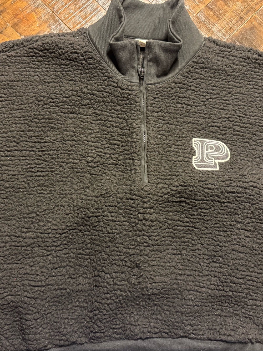 Victoria secret Black Quarter-Zip Sherpa Pullover - P Logo